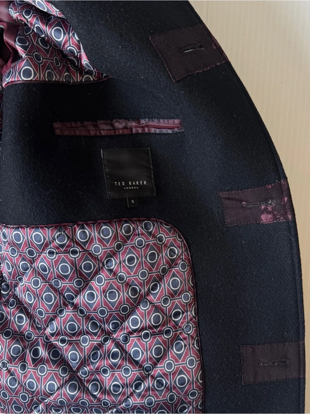 Ted Baker Osmond Wool Blend Car Coat Black Italian Fabric Men’s Large Size 5